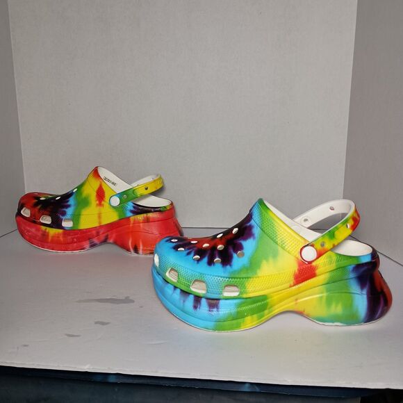 CROCS Classic Bae Platform Clogs Women Size 10 Multi Color Tie Dye 206902 NWOT - Picture 10 of 16